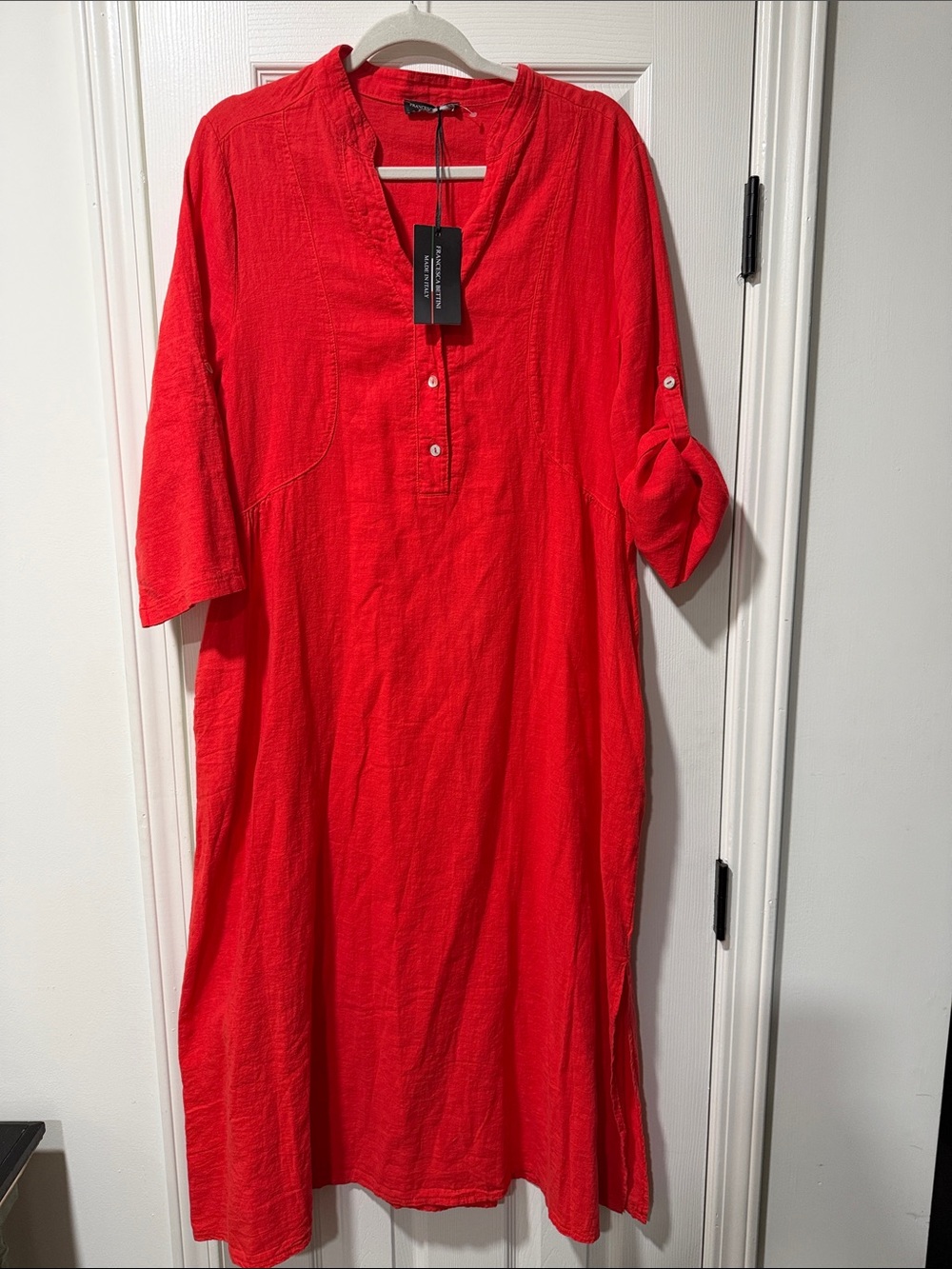 Relaxed Red Maxi Tunic Dress with Button Placket Francesca Bettini linen
